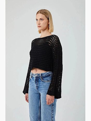 Camisola cropped com gola redonda e corte descontraído mixray