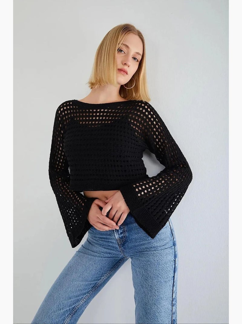 Camisola cropped com gola redonda e corte descontraído mixray Preto - Kiabi