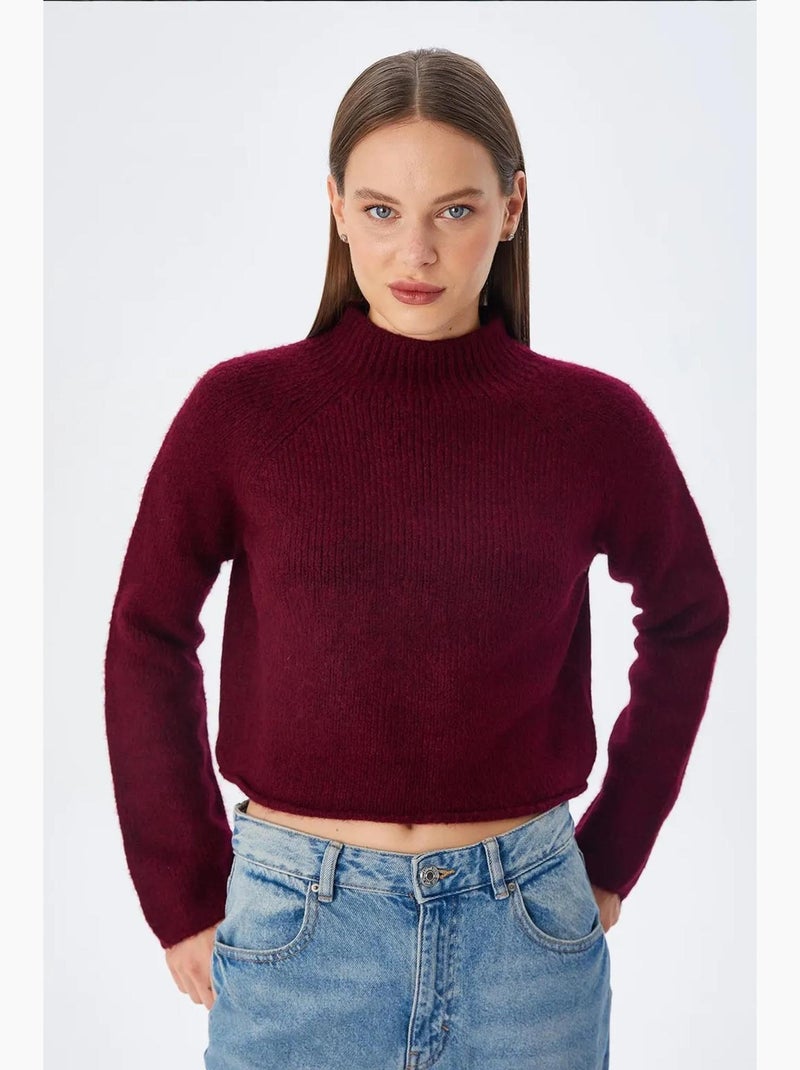 Camisola cropped de malha texturizada para mulher mixray Vermelho bordô - Kiabi