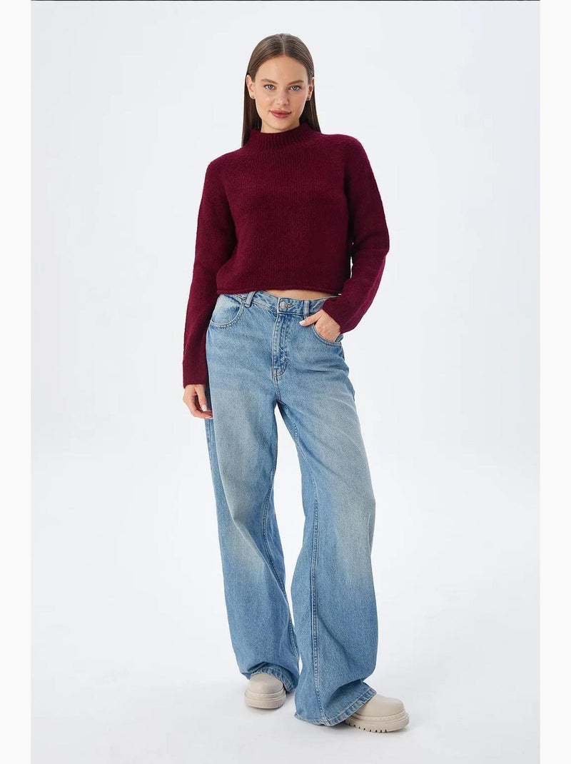 Camisola cropped de malha texturizada para mulher mixray Vermelho bordô - Kiabi