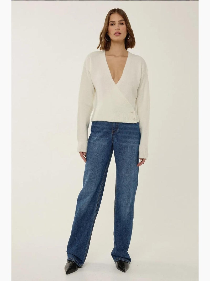 Camisola cruzada com decote em v e botões hiccup Bege natural - Kiabi