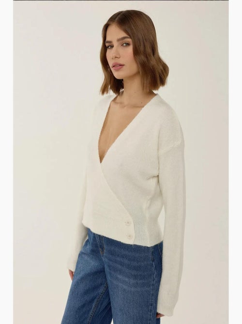 Camisola cruzada com decote em v e botões hiccup - Kiabi Camisola cruzada com decote em v e botões hiccup - Kiabi