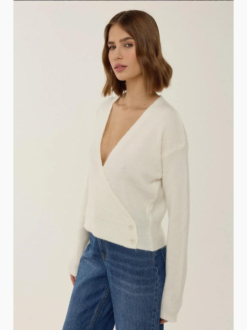 Camisola cruzada com decote em v e botões hiccup Bege natural - Kiabi
