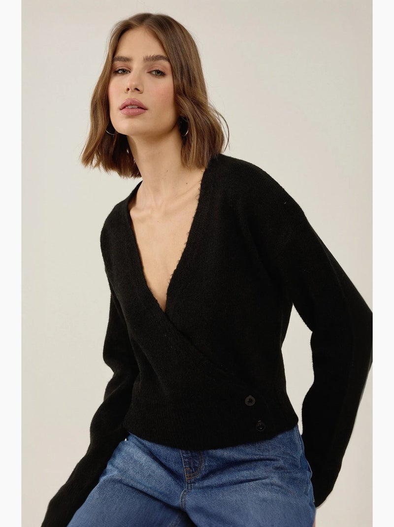 Camisola cruzada com decote em v e botões hiccup Preto - Kiabi