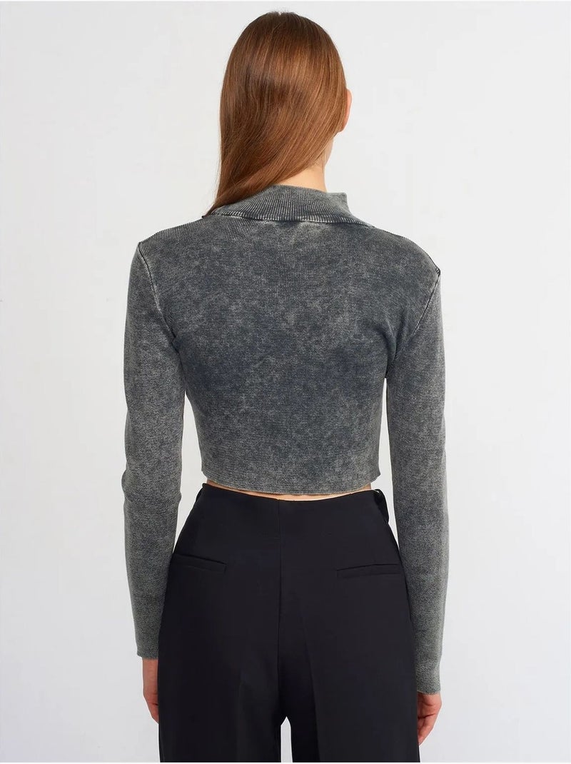 Camisola curta canelada de mulher com meia gola alta dilvin Cinza-preto - Kiabi