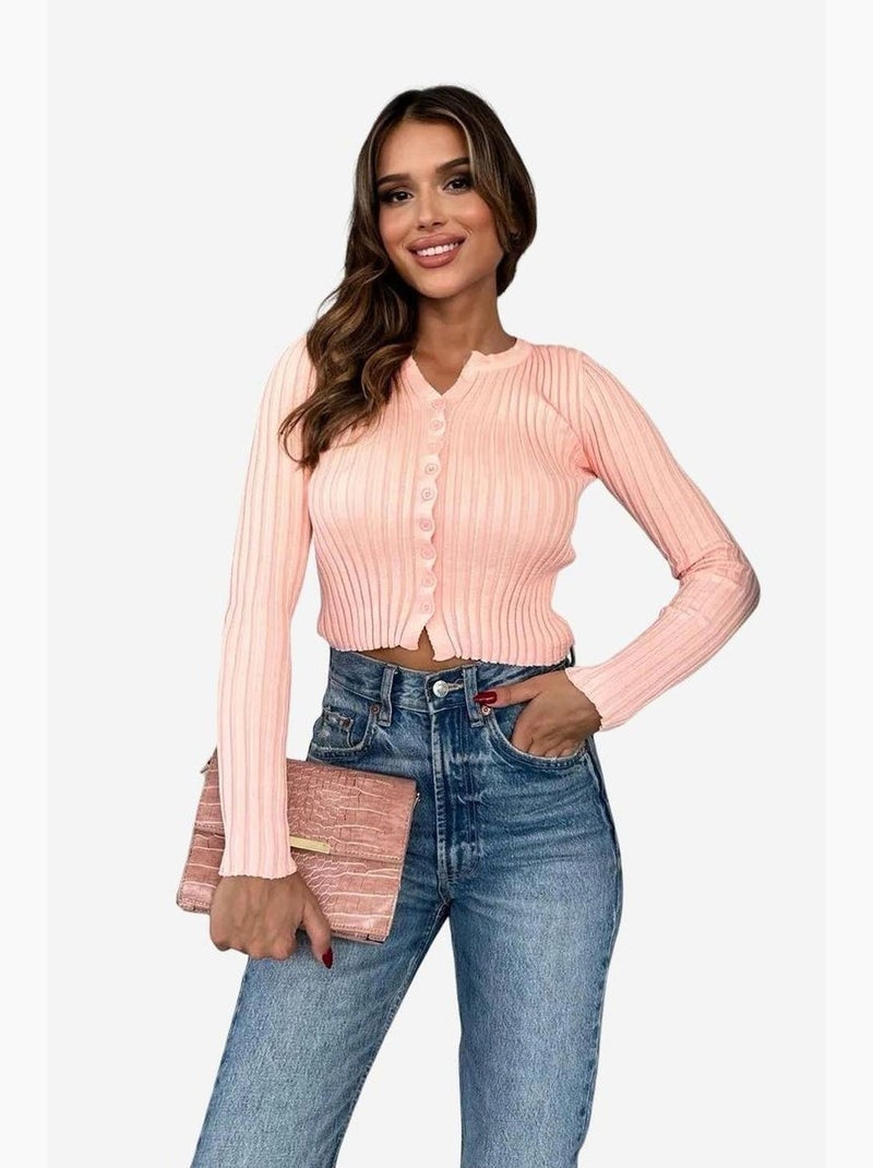 Camisola curta canelada justa com botões my fashion Rosa-pálido - Kiabi