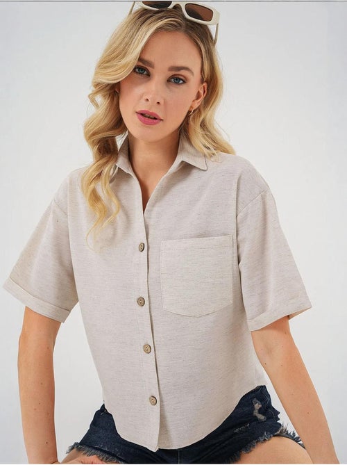 Camisola curta com aspeto de linho bdart - Kiabi Camisola curta com aspeto de linho bdart - Kiabi