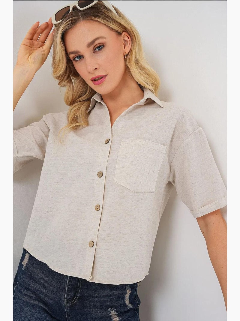 Camisola curta com aspeto de linho bdart Creme - Kiabi