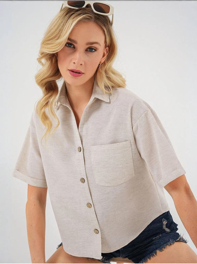 Camisola curta com aspeto de linho bdart Creme - Kiabi