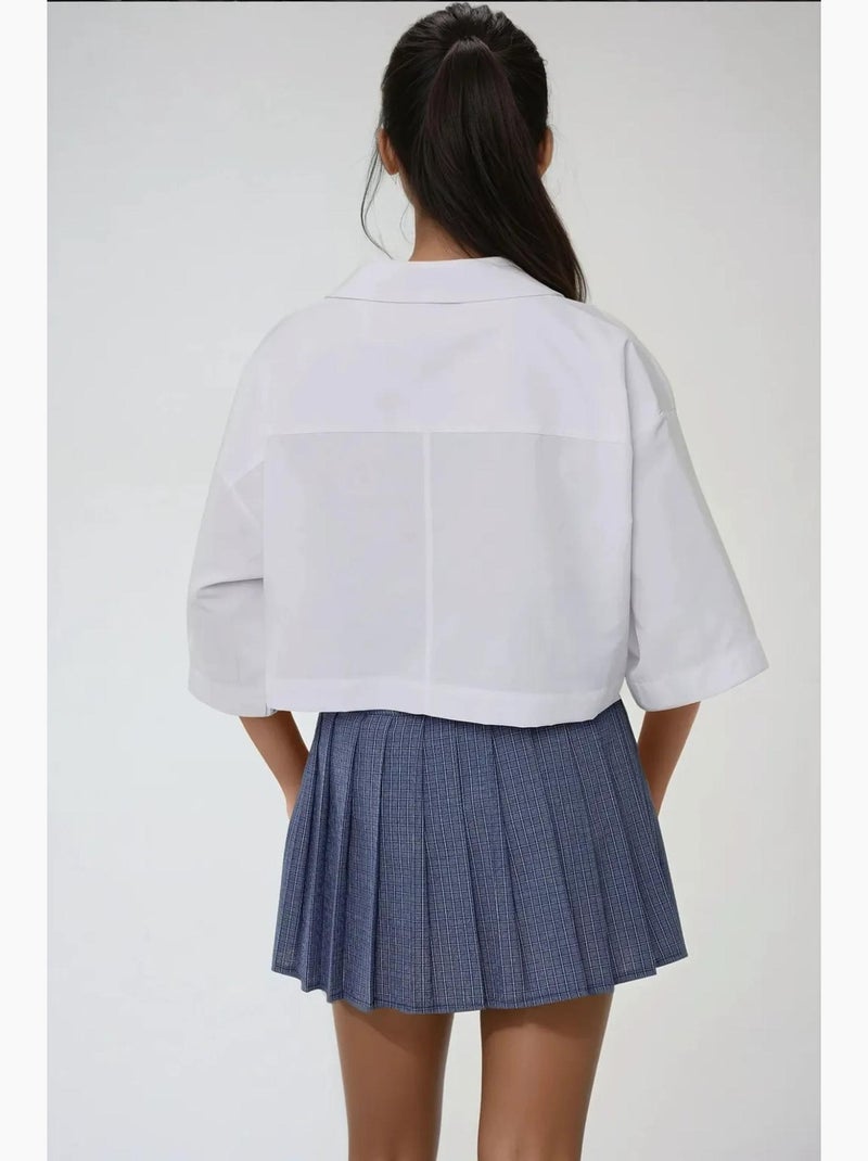 Camisola curta com detalhe de bolso hiccup Branco - Kiabi