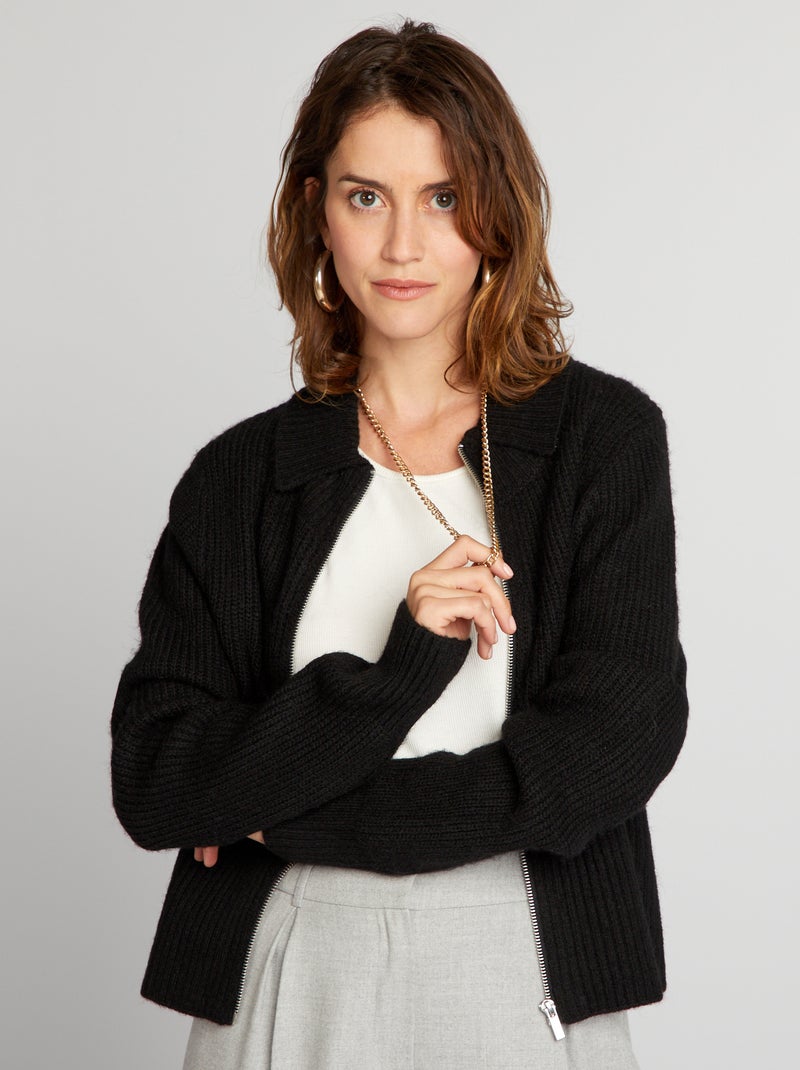 Camisola curta com fecho em malha Preto - Kiabi