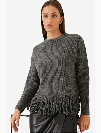 Camisola curta com gola redonda e franjas lucci