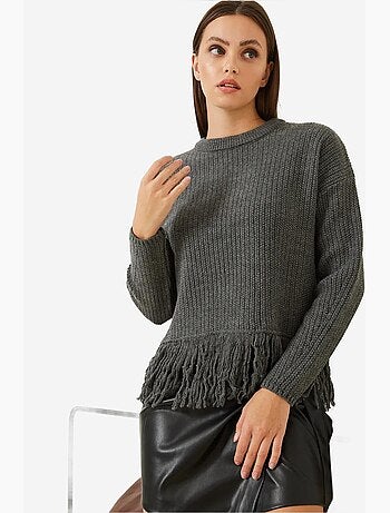 Camisola curta com gola redonda e franjas lucci