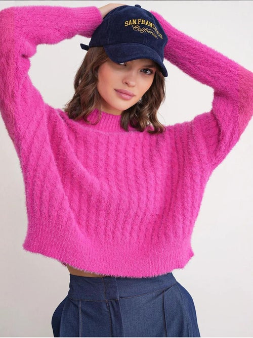 Camisola curta com padrão de malha entrançada mixray - Kiabi Camisola curta com padrão de malha entrançada mixray - Kiabi