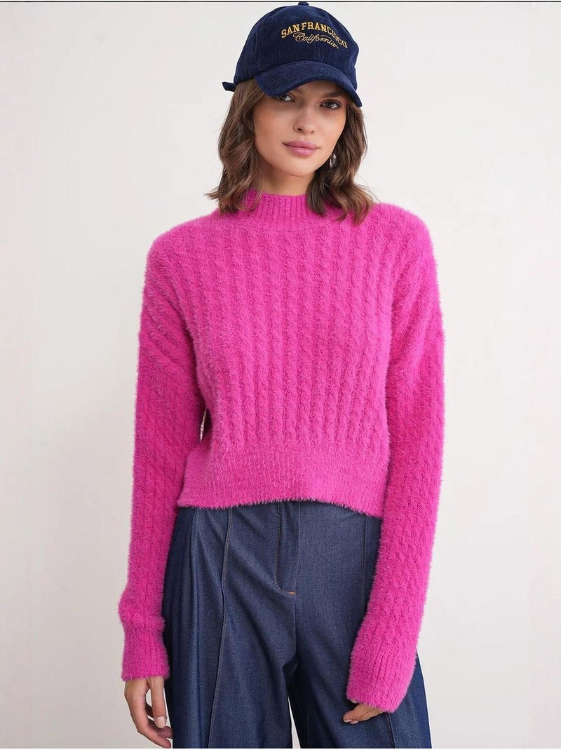 Camisola curta com padrão de malha entrançada mixray Cereja - Kiabi