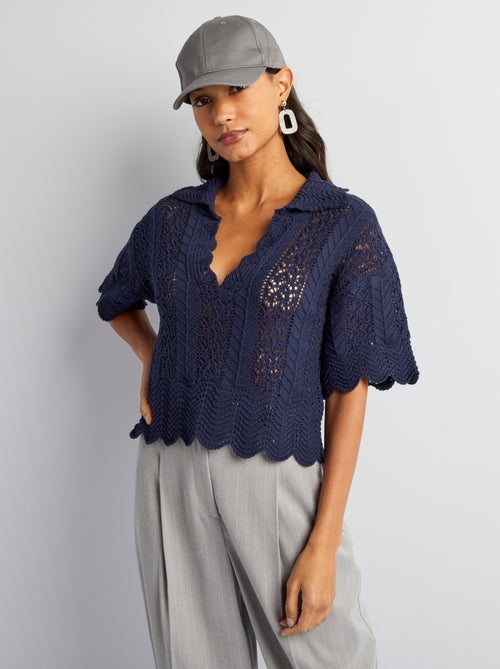 Camisola curta de malha ajurada - Kiabi