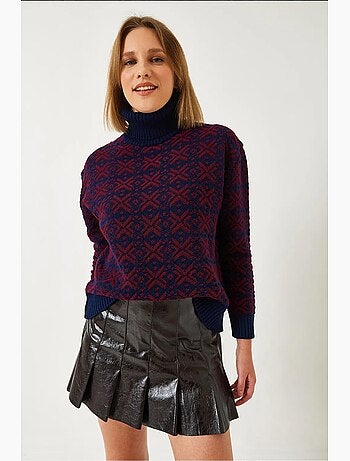 Camisola curta de malha geométrica com gola alta lucci