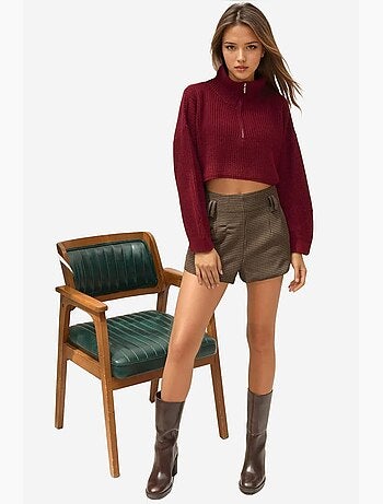 Camisola curta de malha grossa com gola com fecho hiccup