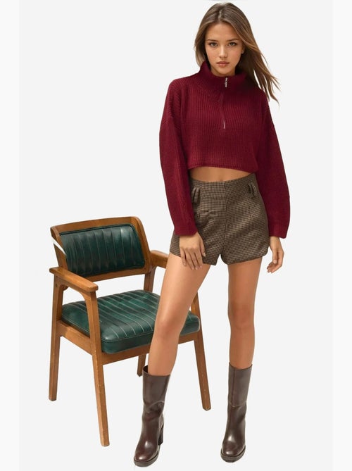 Camisola curta de malha grossa com gola com fecho hiccup - Kiabi Camisola curta de malha grossa com gola com fecho hiccup - Kiabi