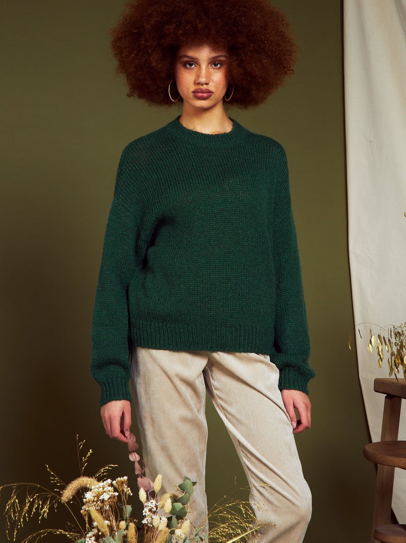 Camisola curta em malha Verde - Kiabi
