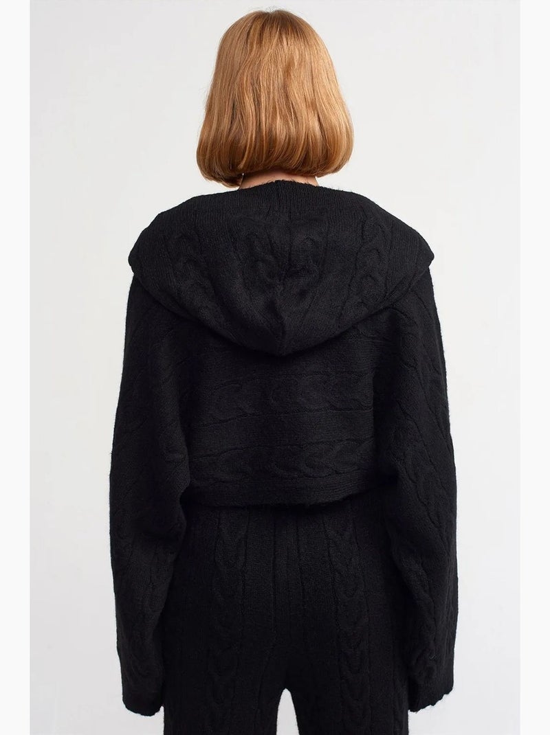 Camisola curta oversized de malha com tranças e capuz dilvin Preto - Kiabi