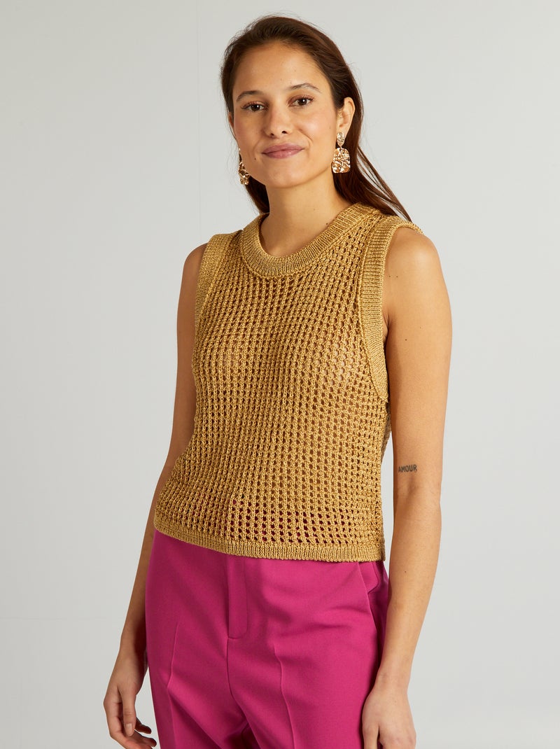 Camisola curta sem manga em croché AMARELO - Kiabi