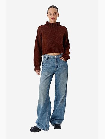 Camisola curta texturizada de gola alta grossa mixray