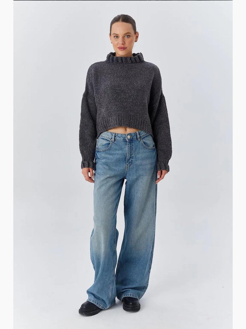 Camisola curta texturizada de gola alta grossa mixray Cinza escuro - Kiabi