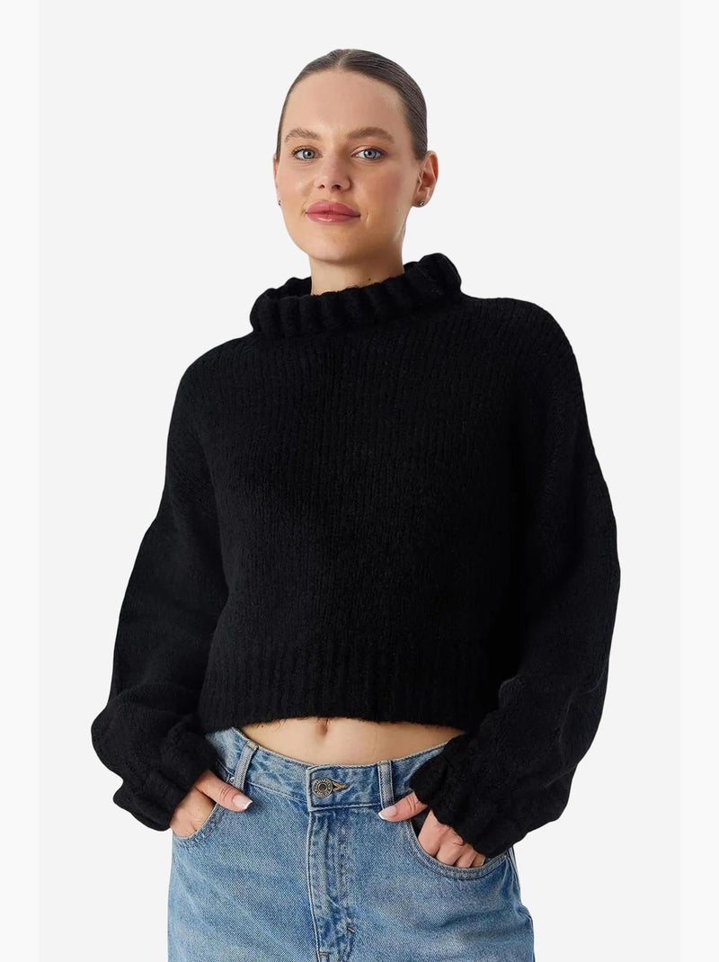 Camisola curta texturizada de gola alta grossa mixray Preto - Kiabi