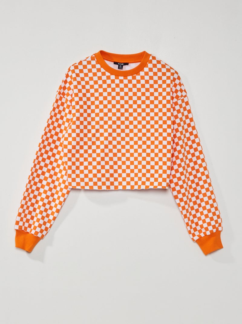 Camisola curta 'xadrez' LARANJA - Kiabi