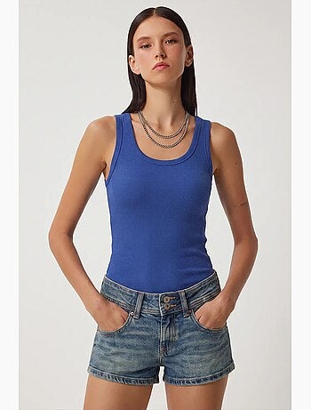 Camisola de alças ajustada em algodão com decote em u istanbul
