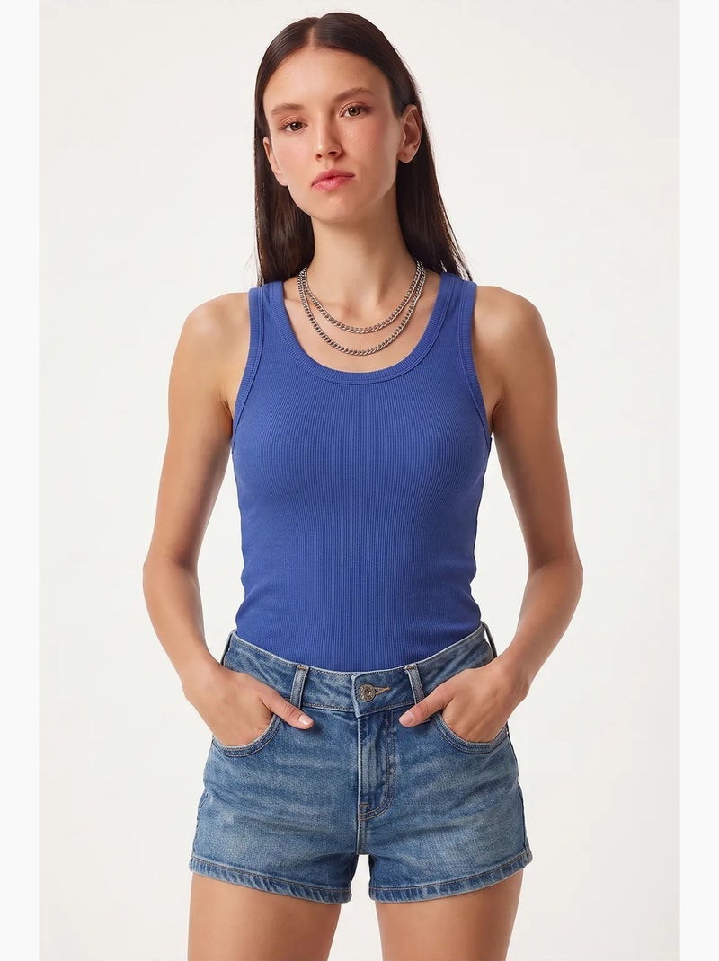 Camisola de alças ajustada em algodão com decote em u istanbul Azul-cobalto - Kiabi