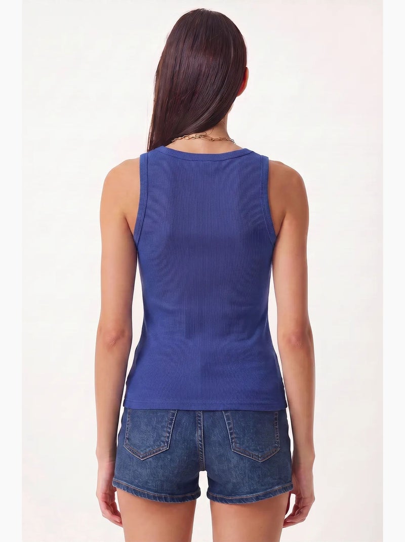 Camisola de alças ajustada em algodão com decote em u istanbul Azul-cobalto - Kiabi