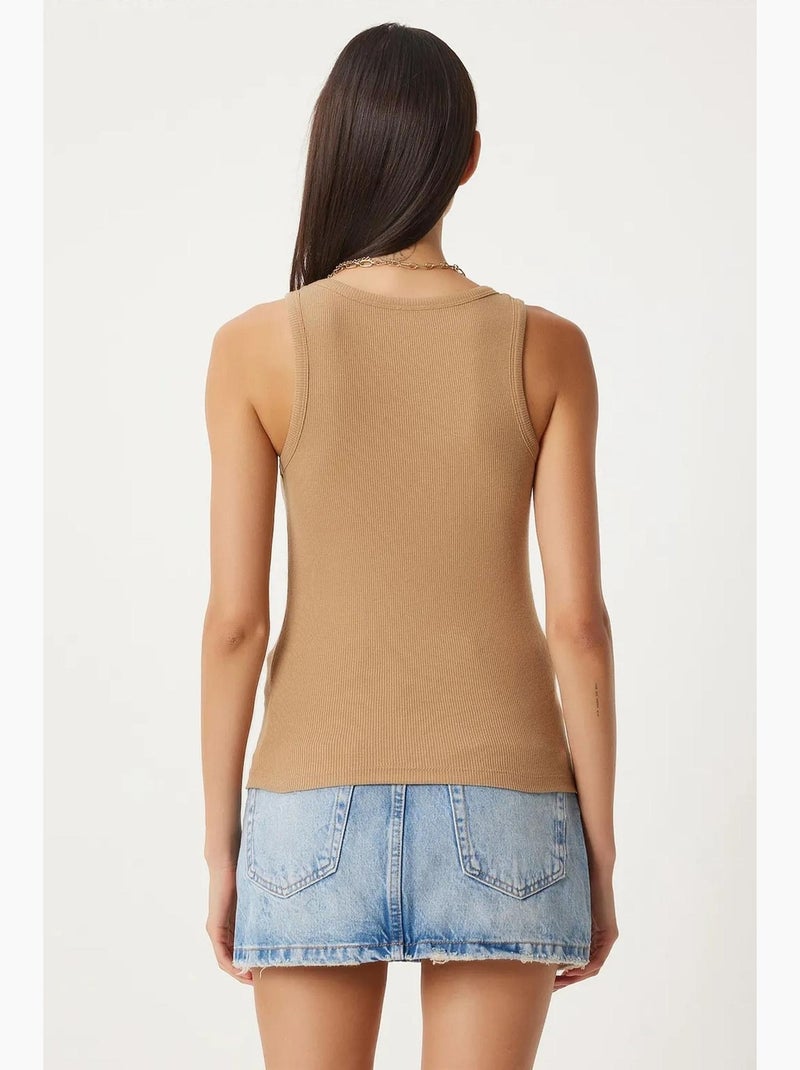 Camisola de alças ajustada em algodão com decote em u istanbul Bege claro - Kiabi