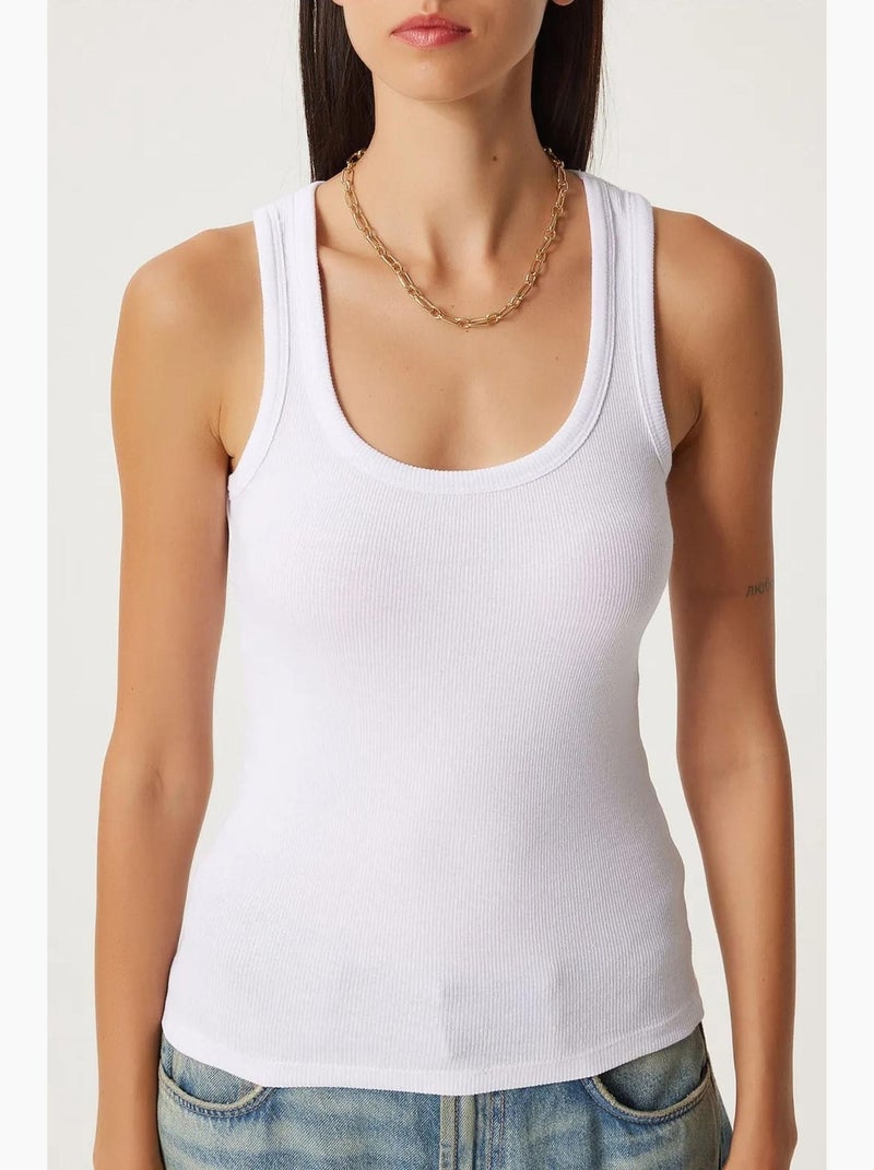 Camisola de alças ajustada em algodão com decote em u istanbul Branco - Kiabi