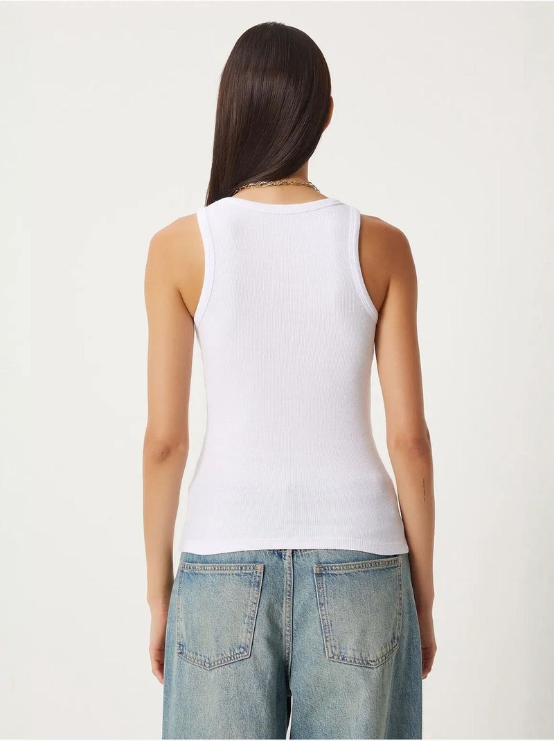 Camisola de alças ajustada em algodão com decote em u istanbul Branco - Kiabi