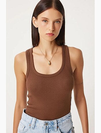 Camisola de alças ajustada em algodão com decote em u istanbul