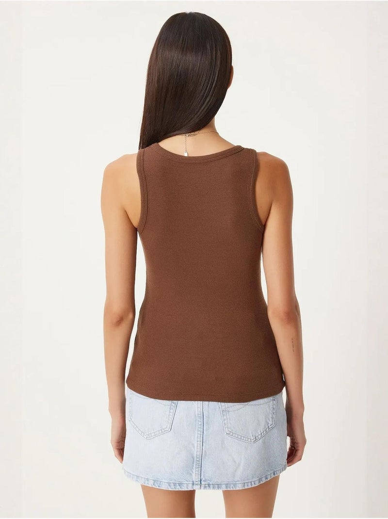 Camisola de alças ajustada em algodão com decote em u istanbul Castanho-chocolate - Kiabi