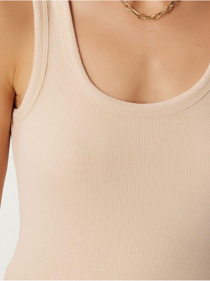 Camisola de alças ajustada em algodão com decote em u istanbul Creme - Kiabi