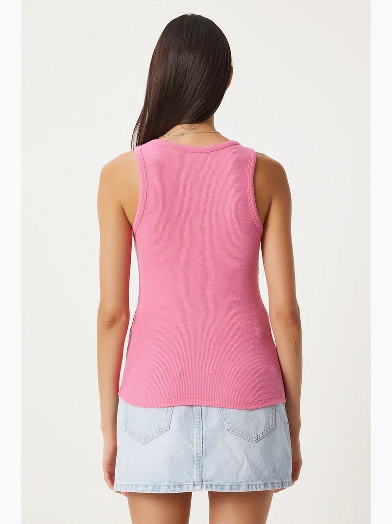 Camisola de alças ajustada em algodão com decote em u istanbul Rosa-fluo/Solinotes - Kiabi