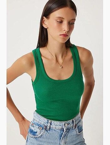 Camisola de alças ajustada em algodão com decote em u istanbul