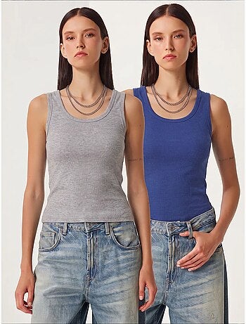 Camisola de alças ajustada em malha com decote em u, pack de 2 istanbul