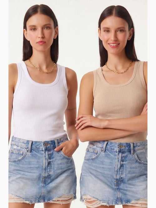 Camisola de alças ajustada em malha com decote em u, pack de 2 istanbul - Kiabi