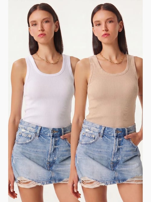 Camisola de alças ajustada em malha com decote em u, pack de 2 istanbul - Kiabi