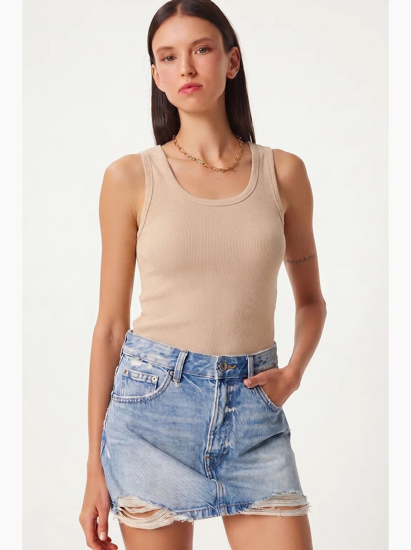 Camisola de alças ajustada em malha com decote em u, pack de 2 istanbul Bege-argila - Kiabi