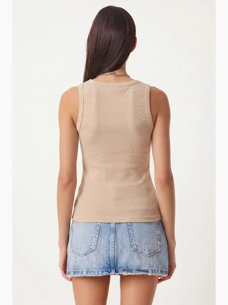 Camisola de alças ajustada em malha com decote em u, pack de 2 istanbul Bege-argila - Kiabi