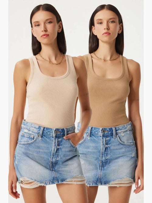 Camisola de alças ajustada em malha com decote em u, pack de 2 istanbul - Kiabi Camisola de alças ajustada em malha com decote em u, pack de 2 istanbul - Kiabi