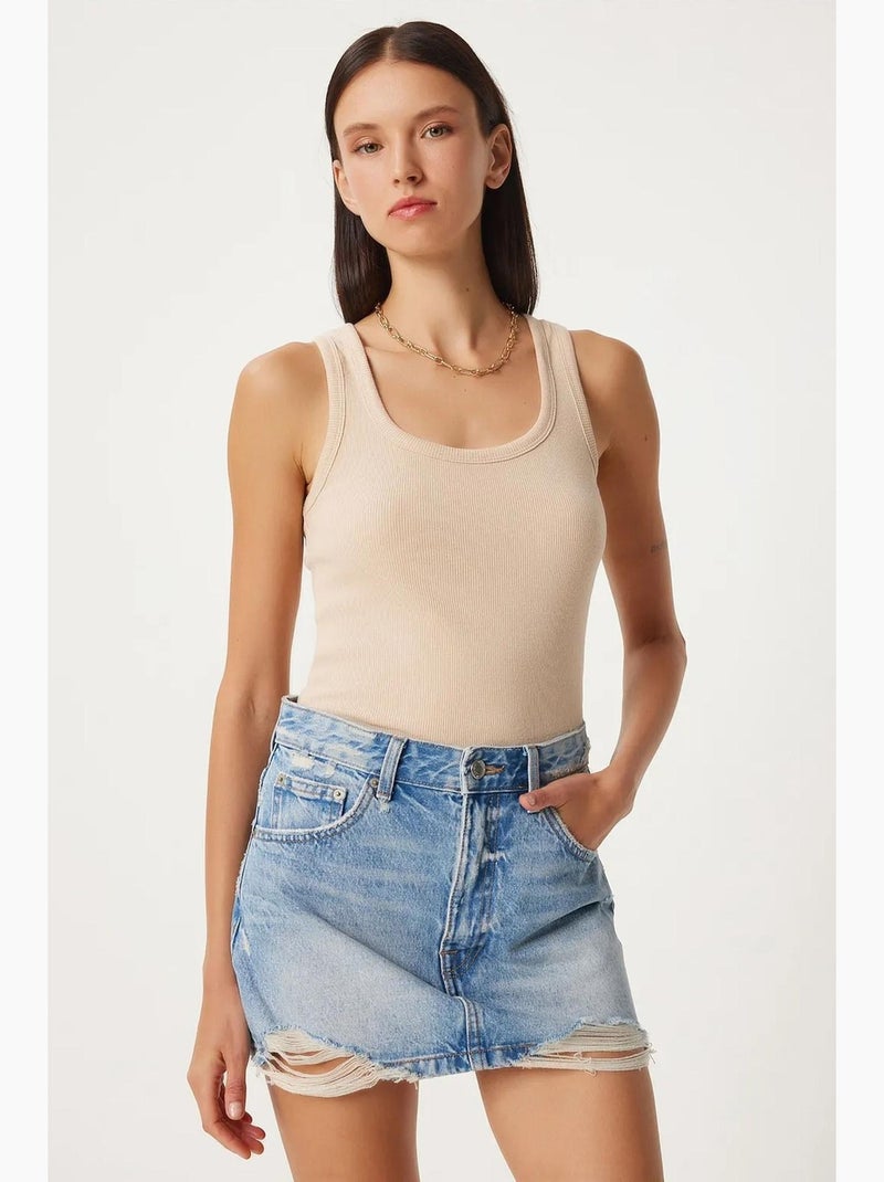 Camisola de alças ajustada em malha com decote em u, pack de 2 istanbul Bege - Kiabi