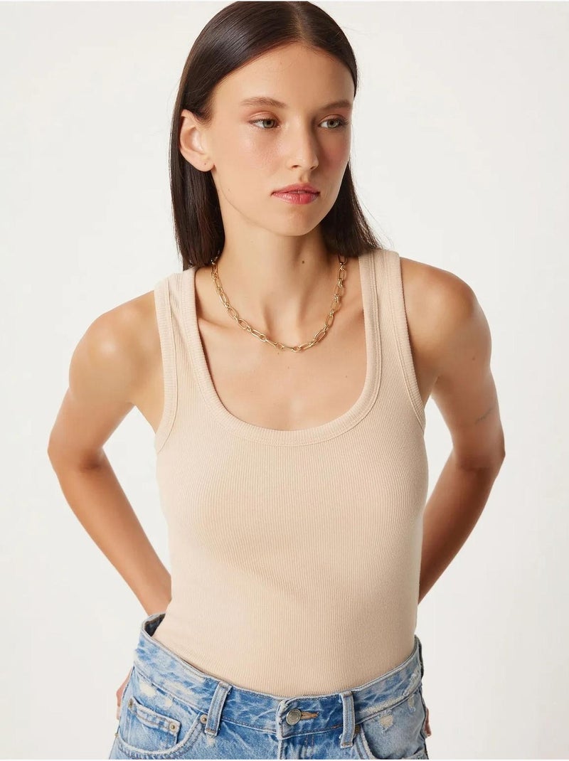 Camisola de alças ajustada em malha com decote em u, pack de 2 istanbul Bege - Kiabi