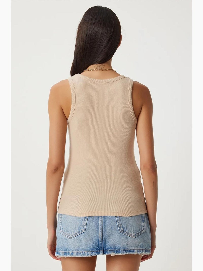Camisola de alças ajustada em malha com decote em u, pack de 2 istanbul Bege - Kiabi